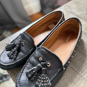 Coach Black Leather Studded Loafers